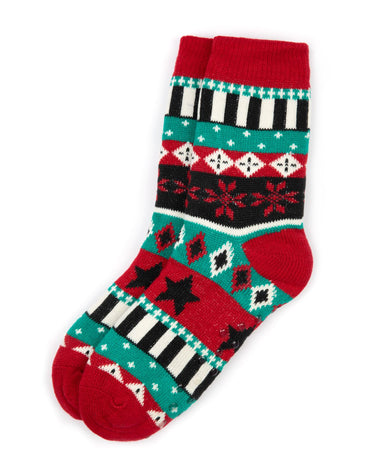 Knitted Red & Green Star Fair Isle Print Socks
